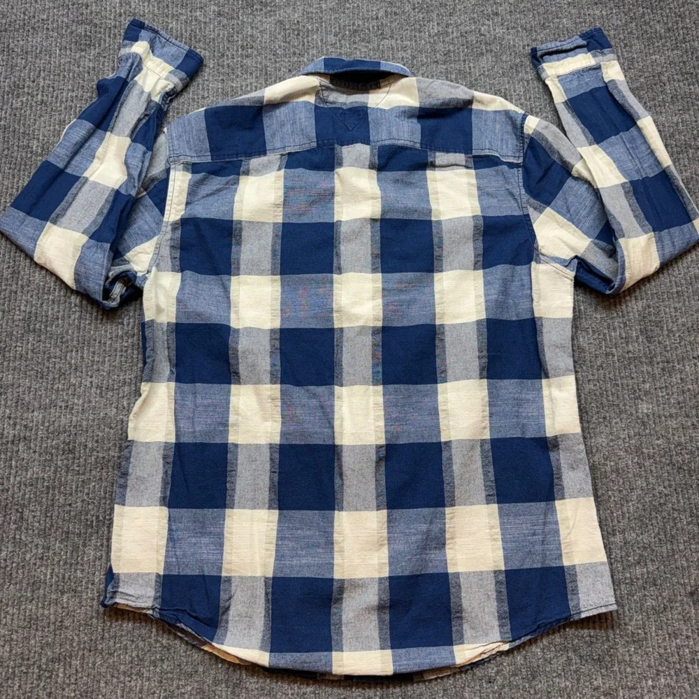 Tommy‎ Hilfiger Custom Fit Shirt Mens XL Buffalo Plaid Blue White Button Down